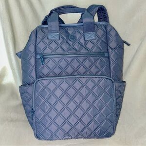 Joan & David 18” Backpack Diamond Quilted Puffer Nylon Blue Lab top Pocket NWT
